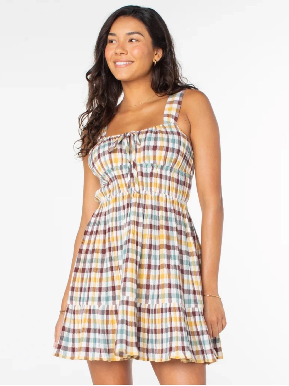 Roxy Paradise Breeze Plaid Mini Dress Size L